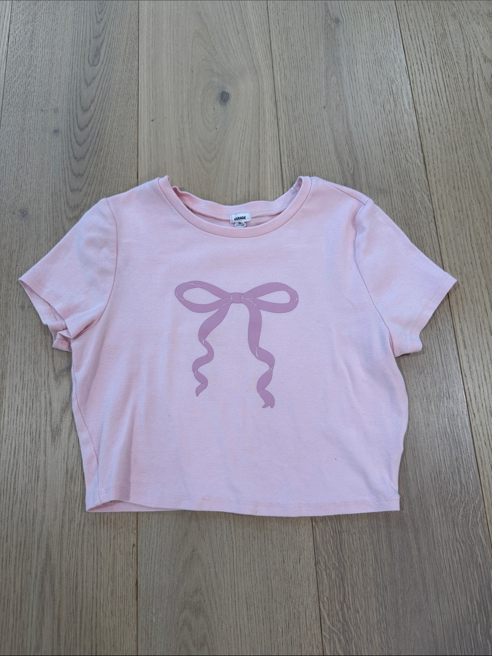 Garage Pink Bow Graphic Crop Top Tee Size Large